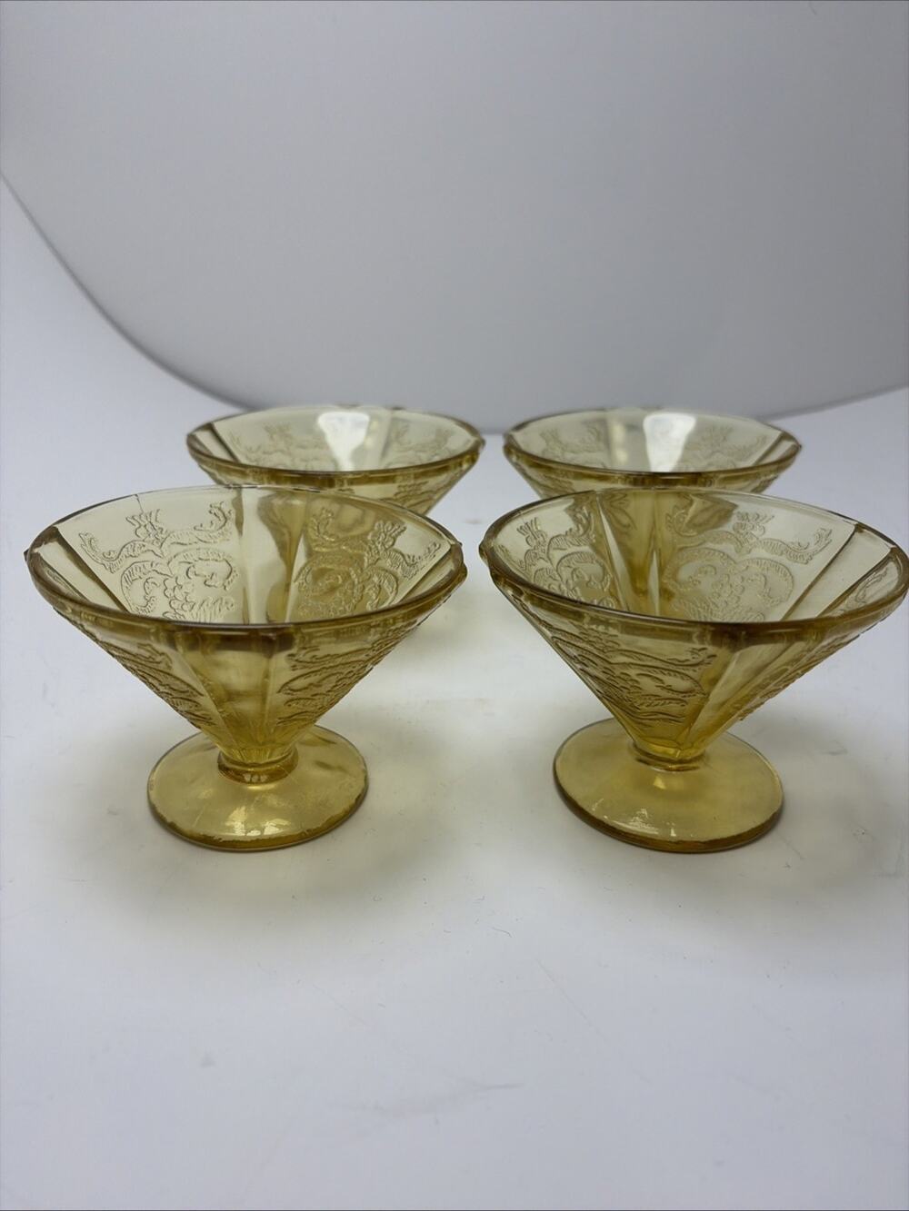 Vintage 1930's Depression Federal Glass Amber Madrid Sherbet Cup Set Of 4
